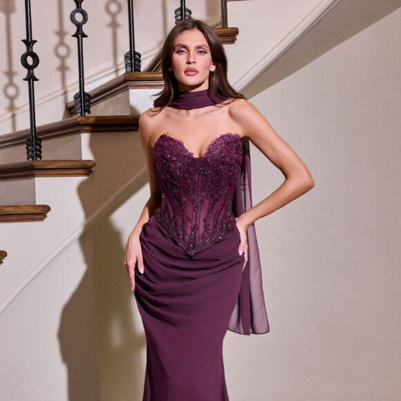 New Eggplant Formal Soft Tulle Dress w/ Basque Waistline & Mermaid Cut CD683